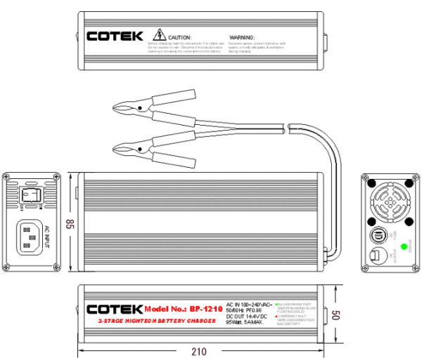 COTEK　バッテリー充電器　外形寸法図