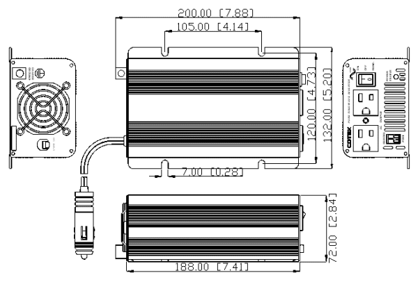 COTEK（コーテック）　正弦波インバーター　S150シリーズ　外形寸法図