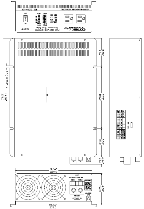 COTEK（コーテック）　正弦波インバーター　S1500シリーズ　外形寸法図