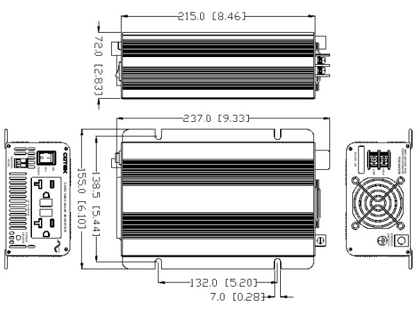 COTEK（コーテック）　正弦波インバーター　S300シリーズ　外形寸法図