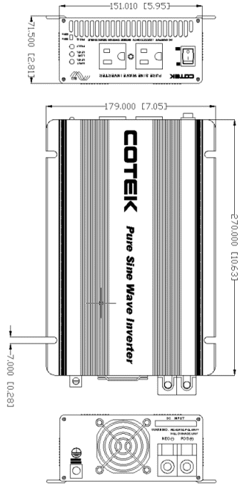 COTEK（コーテック）　正弦波インバーター　S600シリーズ　外形寸法図